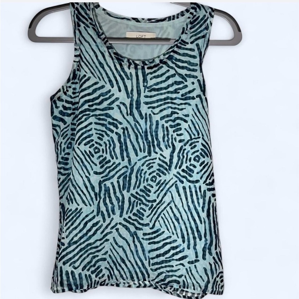 LOFT Blue & Aqua Zebra Print Tank Top – Small Petite -Lightweight Summer Blouse